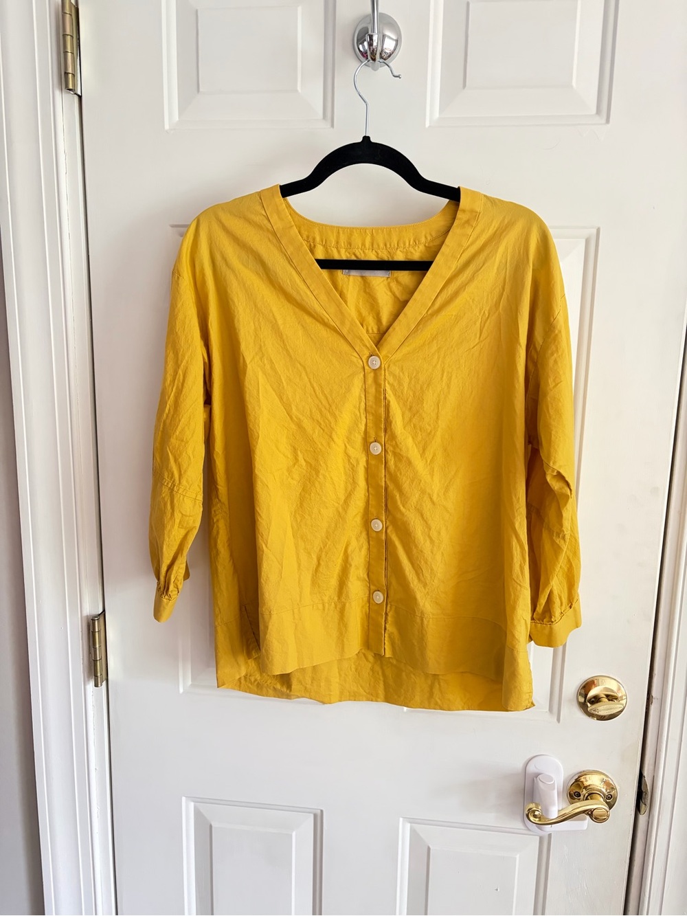 Everlane Yellow V-Neck Button Down Top